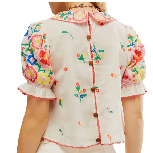 Flowers of Love Top // Free People, small, Embroidery Collared Button-Back Top - Picture 2 of 14